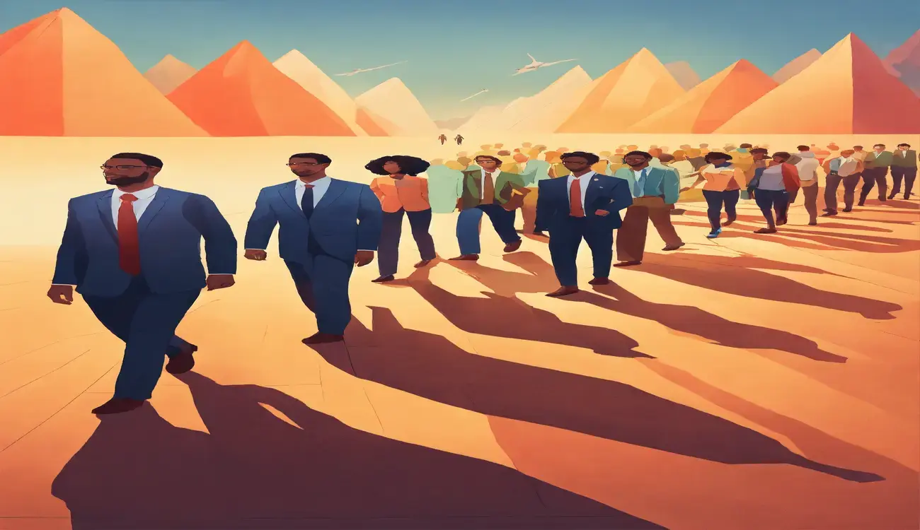 Professional Black people walking among the pyramids.